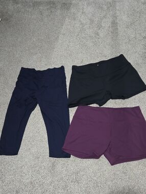 Women’s High-Waist Active Shorts and Capri Set - Black, Navy, Plum